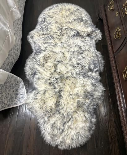 WL&ALLEN Großer Schaffell-Teppich, echter dicker und üppiger 7,6 cm Flor, luxuriöses australisches Pelz, große Schaffell-Teppiche (Einzel- und Halbfell, 60 x 150 cm, graue Spitze)