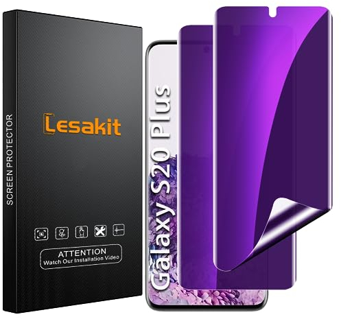 Lesakit 2 Stück Anti-Blaulicht Sichtschutz Schutzfolie für Samsung Galaxy S20 Plus, Blasenfreie Weich TPU Folie, Anti-Kratzen, Kompatibel Fingerabdruck-ID, Anti Spähen