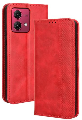 HAOYE Custodia in Pelle per Motorola Moto G84 5G, PU + TPU Portafoglio Premium con Funzione Stand, Rosso