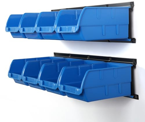 Wallmaster 8-Bin Storage Bins Garage Rack System 2-Tier Orange Tool Organizers Cube Baskets Wall Mount Organizations (Blue)