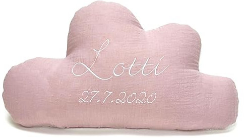 Blausberg Baby - Personalisiertes Geschenk zur Geburt Wolkenkissen 100% Baumwoll-Musselin mit Name & Geburtsdatum Stickerei alle Materialien Oeko-TEX® Standard Zertifiziert - 100% Made in Deutschland