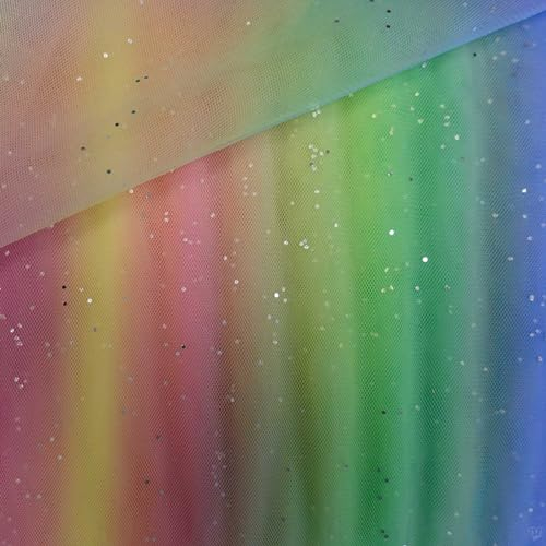 Soft-Tüll Regenbogen mit Glitzer Kostümstoff Feintüll ab 1x1,5 m Meterware, Motiv:Regenbogen 6