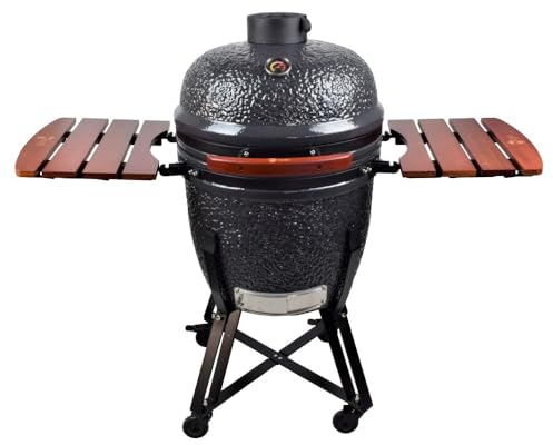 Kamado ZStyle - Griglia - BBQ - Barbecue Giapponese In Ceramica -Griglia - Affumicatore A Fuoco Lento Con Cupola In Vetroceramica - Carbonella - Grill - Forno Da Giardino (Kamado L - grigio)