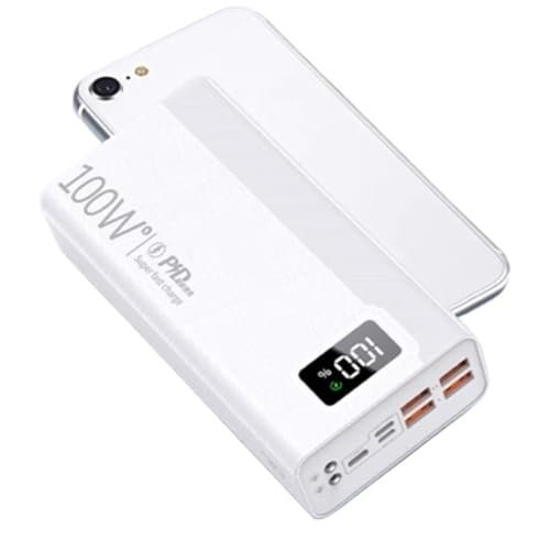 100 W Power Bank 50000 mAh 4 USB-Schnellladegerät Tragbare Powerbank Externes Ladegerät (Size : White 50000mAh)