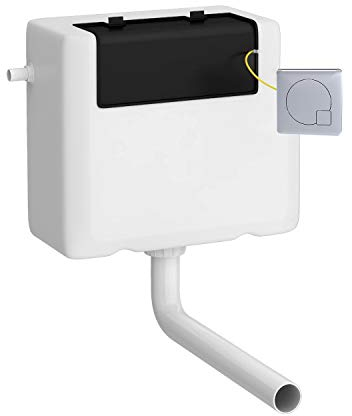 Balterley Concealed Cistern with Dual Flush, Water Saving Side Inlet Concealed Toilet Cistern & Square Flush Plate for Back to Wall & Wall Hung Toilets - 340x142x296mm (Chrome/White)