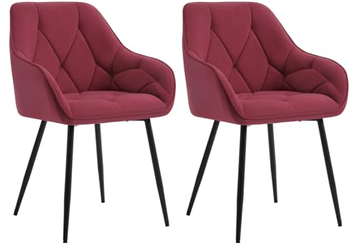 WOLTU Esszimmerstühle 2er Set, für Esszimmer Wohnzimmer, ergonomische Küchenstühle gepolstert mit Armlehnen, Metallbeinen, Sitzfläche aus Samt, Bordeaux