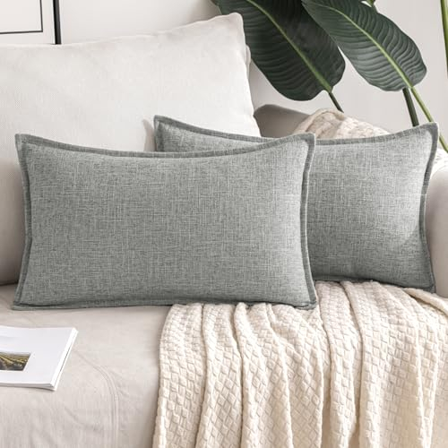 MIULEE Kissenbezug Kissen Dekorative Kissenbezüge Leinen-Optik Kissenhülle Moderne Sofakissen Dekokissen für Sofa Couch Wohnzimmer Schlafzimmer Büro 2er Set 40x60cm Hellgrau