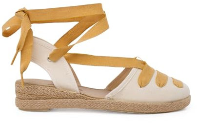 Pisamonas Alpargatas cuña goyescas con Cintas Talla 34 en Color Mostaza