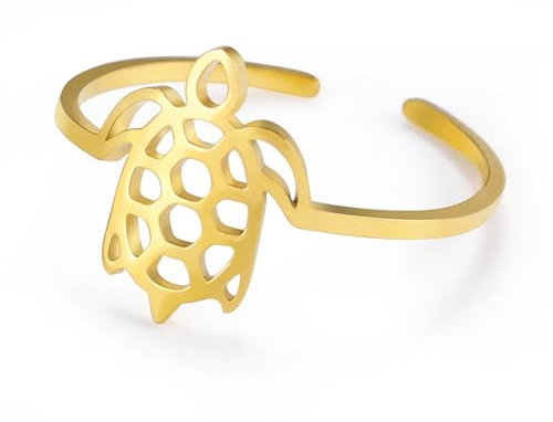 TEAMER Größenverstellbarer Schildkröten-Ring aus Edelstahl, glücklicher Meeresschildkröten-Ring, süßer Boho-Sommer-Strand-Meeresschildkröten-Liebhaber-Schmuck für Frauen (Schildkröte Ring - Gold)