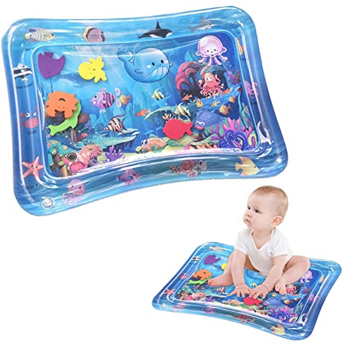 Cojín de Agua Inflable, Estera de Agua, Estera de Juego de Agua, Alfombra de Juego con Juguetes Sensoriales, Estera de Juego(Azul)