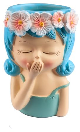 Thyonta Scandinavian-Style Simulation Fairy Small Flowerpot Cute Cartoon Desktop Resin Plant Pot for Balcony, Window, Garden(Blue)