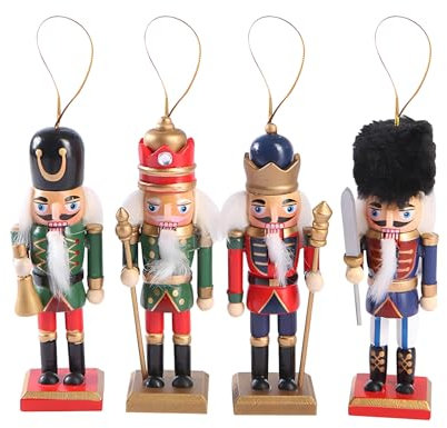CutitiUU Soldados de Cascanueces de Madera,Muñeco Tradicional Navideño Cascanueces de Madera,Cascanueces Soldado de Navidad,Figuras de Cascanueces de Navidad,Multicolor (12 CM Soldado Nogal*4)