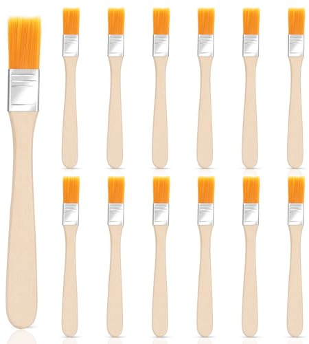 Lot de 12 petits pinceaux pour peinture murale, pinceaux plats pour peinture avec manche en bois, mini pinceaux de peinture pour murs, réparations, armoires, clôtures, outils de peinture