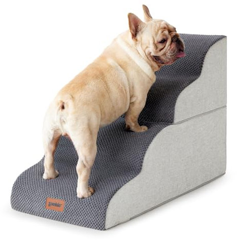 ZOMISIA Rampa de escaleras para perros para cama de 19.7 pulgadas de alto, escaleras para mascotas para perros pequeños a medianos para subir a la cama y al sofá, escalones de espuma 35D con parte