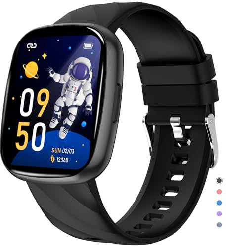 PTHTECHUS Fitness Tracker Montre pour Enfants, Montre Intelligente étanche IP67, 100 Modes de Sport, Jeux, Podomètre, Moniteur de Sommeil, Cadeau pour Filles Garçons Adolescents 6-12