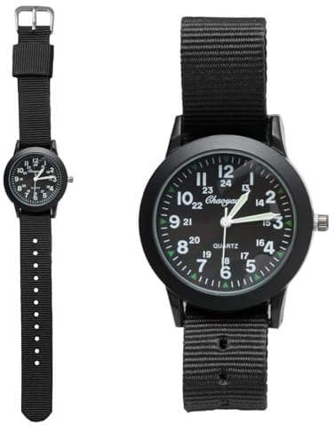 Mens Watches Military Watches for Men Pilot Military Style Analogue Quartz Watch Field Outdoor Sport Wristwatch Glow in The Dark Minimalist Nylon Strap Affordable Tactical Army Watch Black
