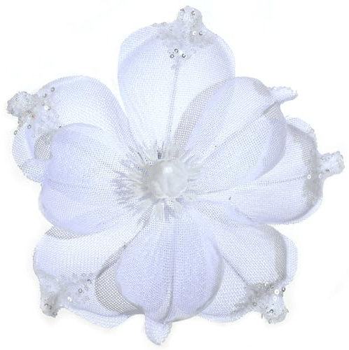 GL-Turelifes Flores de Navidad grandes con purpurina de 10 pulgadas, 6 piezas de adornos de flores artificiales de magnolia de tela de malla plegable para decoración de árbol de Navidad, árbol de