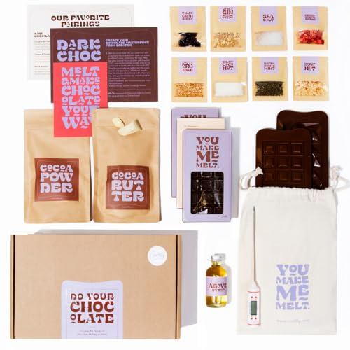 Komplettes Set zum Schokolade Selber-machen | 11 hochwertige Zutaten, 2 Formen, 3 personalisierbare Verpackungen | Geschenkidee für Frauen, Männer, Weihnachten | DIY Dubai Schokolade