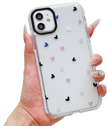 ECZOIL Compatible for iPhone 11 Case,Cute Clear Heart Cartoon for Women Girl Soft TPU Shockproof Anti-Yellow Protective Phone Case for iPhone 11-Heart