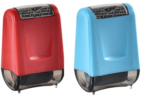 2PCS Adressblocker Stempel, Rollenstempel zum Schutz vor Identitätsdiebstahl, Informationsblocker Sicherheitsstempel, Sicherheit persönlicher Daten, Datenverteidiger (Rot+Blau)