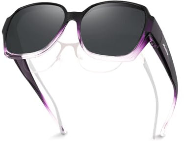 Meeloog Polarisierte Überbrille Sonnenbrille für Damen Herren, UV400 Schutz Sonnenbrille, Quadrat Übergroße Brille zum Fahren DEMST2106 (D1 Lila Rahmen/Graue Linse)