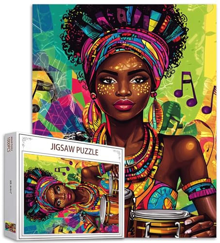 1000 Teile Puzzle für Erwachsene Afro-Amerika Frau Malerei Puzzle Afrika Schwarzes Mädchen 1000 Teile Puzzle Spiel Frau Spielende Musik Ausrüstung Wanddekoration Musik Motes DIY Craft Puzzle Kunst
