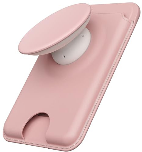 Sinjimoru for MagSafe Phone Grip, Compatible with MagSafe Wallet, Soft Magnetic Finger Grip, with 3 Card Holder for iPhone, M-Tap Tok Wallet Pink