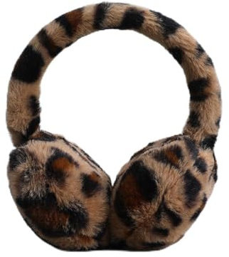 VONCYKI 1 stücke Leopard Print Weiche Plüsch Ohr Wärmer Winter Warme Ohrenschützer Mode Ohrenschützer Outdoor Kalt Klapp Ohrenschützer(Leopard print khaki)
