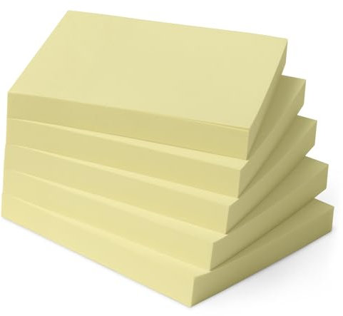 Amazon Basics Square Sticky Notes, Self-Stick Pads, 5-Pack, 7.6 x 7.6 cm, Yellow