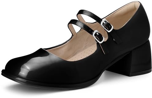 Allegra K Women's Square Toe Ankle Strap Block Heels Mary Jane Pumps, Black, 5.5 UK