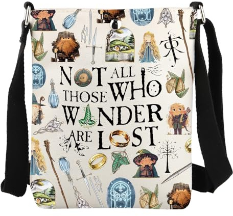 FEELMEM Lord Rings Crossbody-Taschen Not All Those Who Wander Are Lost LOTR-Fans Geschenke Geek-Geschenk LOTR-Filmliebhaber Geschenk, beige, Einheitsgröße