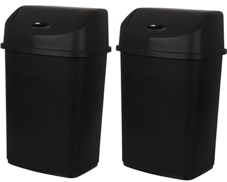 Jolie Max Set of 2 35L Large Swing Top Kitchen Bins – Durable Plastic Dustbins with Flip Top Lid, Easy to Clean, Ideal for Home & Office Waste Management. (BLACK)
