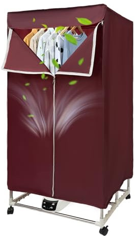 Konfiur Sèche-linge électrique 1500 W - Séchoir à linge chauffant portable avec télécommande - Minuterie 30-180 min - Température max. 70 °C (rouge bordeaux sans motif)