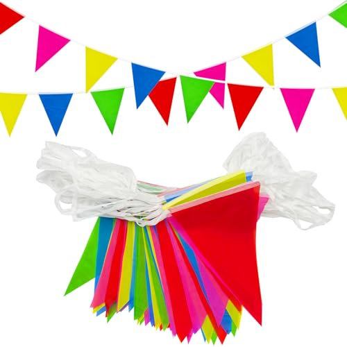 10 m, 20 Stück Wimpelkette, Partydekoration, Wiederverwendbare, wasserdichte Dreiecksflaggen, Dekoration für Geburtstagsfeiern, drinnen und draußen, Hochzeiten, Feste