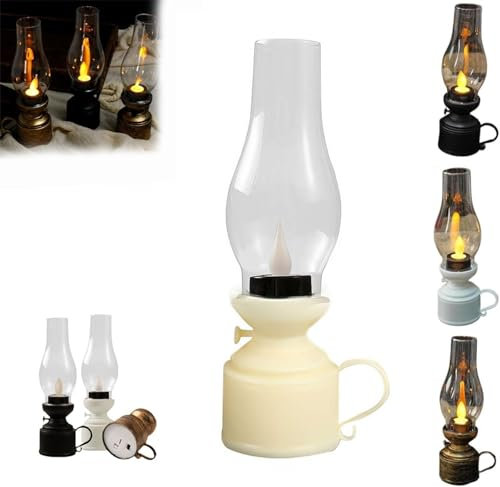 CEHJZQRPL Glas Kerosinlampe Öllampe, Elektronische Öllampe, Vintage Petroleumlampe Elektronische Schaukelkerze, Led Flammenlose Kerzenlaterne Petroleumöllampe(Beige,Lamp Head)