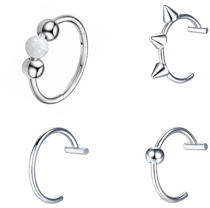 GUSXPPD Lot de 4 Piercing Nez, Acier Chirurgical Septum Piercing Anneau, Septum Piercing Faux Anneau de Lèvres Ear belly Fake Body Jewelry (blanc)