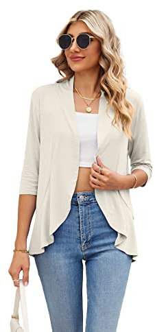 Famulily Cardigans for Women, 3/4 Sleeves Casual Lightweight Soft Open Cardigan for Summer (XL, Beige)