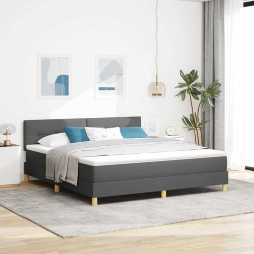 vidaXL Boxspringbett mit Matratze Dunkelgrau Gepolstert 180X200 cm Modernes Design Stoff Für Erwachsene Stabile Holzbeine Einfache Montage Und Komfort Schlafzimmermöbel Topper Erwachsene