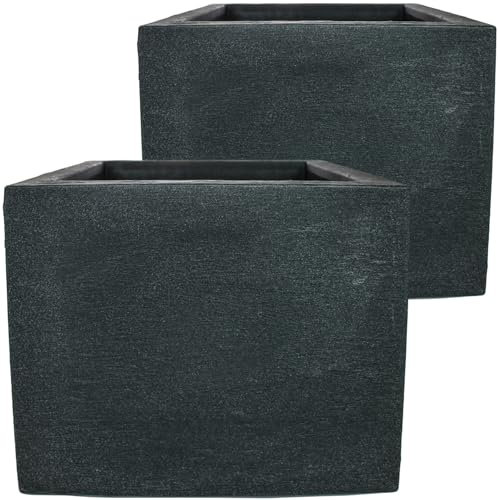 Sustania Lot de 2 grands pots de fleurs d'extérieur 50 x 50 x 40 cm, grands pots de fleurs pour terrasse et jardin, couleur : anthracite, fabriqués en Europe