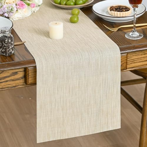 Artoid Mode Beige Wärmeisoliertes PVC Tischläufer 30x183 cm, Abwaschbar Schmutzabweisend Küche Tisch Dekoration Urlaub Party Dekor
