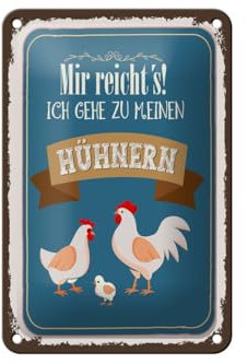 mrdeco Blechschild 12x18cm gewölbt Mir reicht´s ich geh zu meinen Hühnern Deko Schild