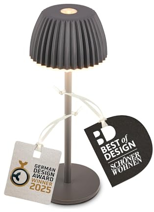 BRILONER - Riffle Nano LED Tischlampe kabellos IP44 mit Lichtkante, 6 x 15,5 cm, Touchdimmer, Akku tauschbar, Nachttischlampe, LED Lampe, Akku Lampe, German Design Award Winner 2025, Anthrazit