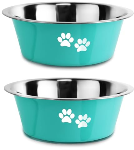 SUOXU Stainless Steel Dog Bowls, Nonslip Rubber Bottom No Spill Proof Skid Metal Insulated Dog Bowls for Large Medium Small Breed Dogs (Green, M-1560 ml)