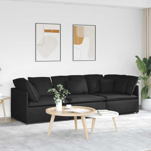 RMIHSJG Modulares Sofa mit Kissen in Schwarz, 3-teiliges Stoffsofa mit Metallrahmen und Holzarmlehnen für Wohnzimmer, Polsterbezug und Schaumstofffüllung bieten Atmungsaktivität