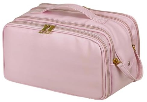 Sharplace Trousse de toilette de grande capacité pour femmes, accessoires et cadeaux, double ouverture latérale, robuste, idéale pour, Rose