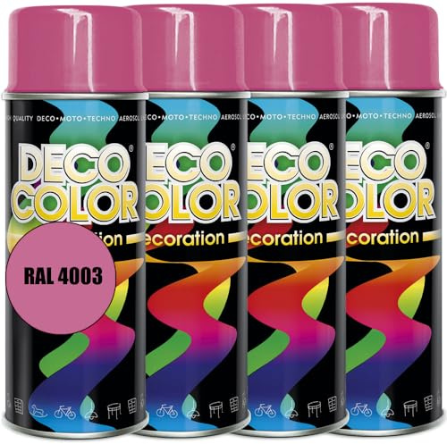 Deco Color 4er Sparpack Lackspray 400ml glänzend nach RAL - Farbauswahl (4 Dosen in pink glanz RAL 4003)