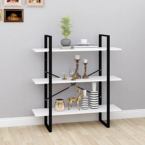 HFXHIJXQ Bücherregal Weiß 100x30x105 cm Holzwerkstoff und Metall, Standregal mit 3 Ablagen, Modernes Design und Robustheit für Wohnzimmer, Flur und Büro