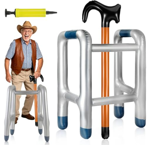 GTJEOI Aufblasbarer Gehstock und Aufblasbare Gehhilfe Set, Aufblasbare Gehhilfe, Aufblasbarer Rollator für Karneval Fasching Oder Rente Cosplay, Lustiges Geschenk für Geburtstagsstreiche