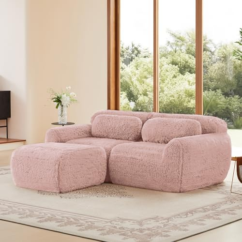 vutizal Ecksofa Sofa Couch L Form Schlafsofa mit ausziehbarer Schlaffunktion Bettkasten, 2 Sitzer für kleines Wohnzimmer, haustierfreundlich, Rosa
