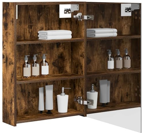 vidaXL Badezimmerspiegelschrank Geräucherte Eiche 50 x 14,5 x 70 cm, Moderner Spiegelschrank, rechteckig, Wandregal für Badezimmer, praktische Aufbewahrung
